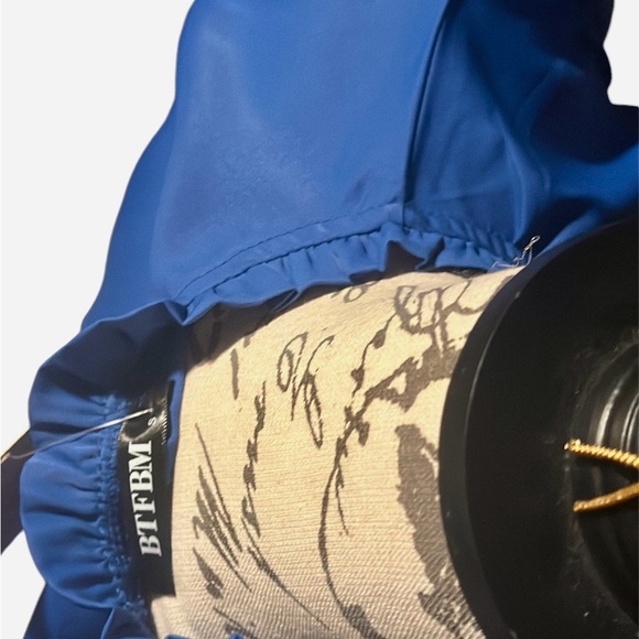 NWT Long-sleeved Electric Blue midi dress S with cinched waist and subtle ruffle - Picture 5 of 5